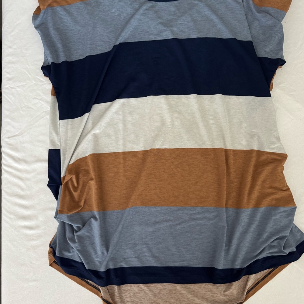 Striped Women's Top in Blue, Gray, and Brown